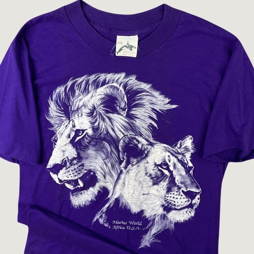 Harlequin Lion Graphic T-Shirt Mens L Fits S Purple Single Stitch 80s Vintage